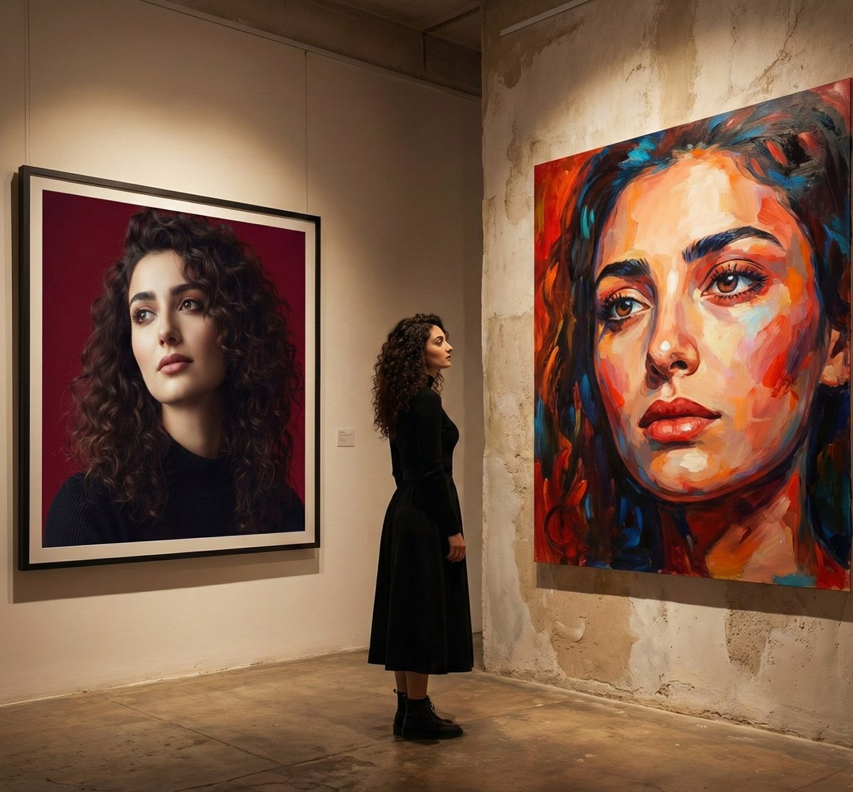 Cinematic Gallery Interior: Realism vs. Abstraction