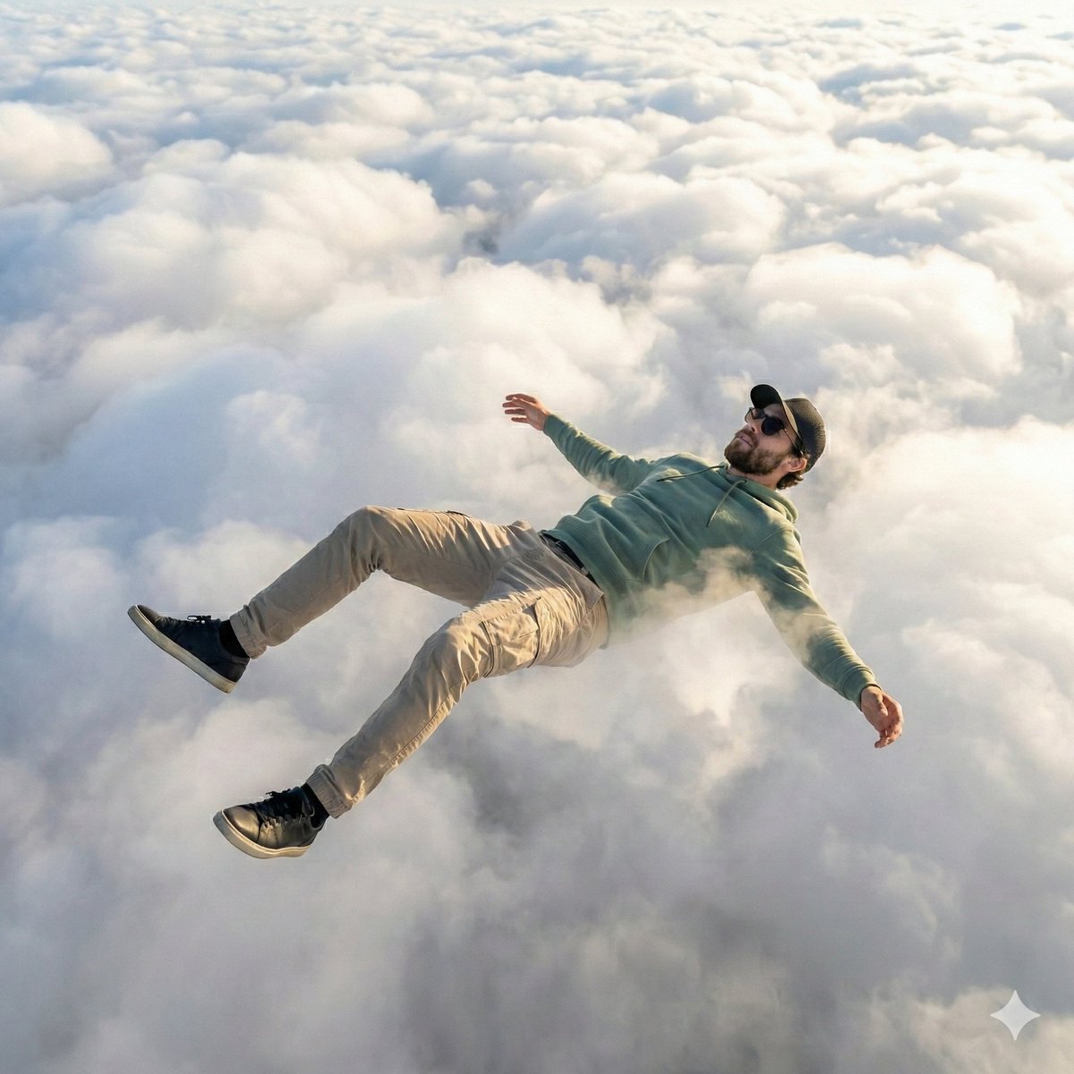 High-Quality Photo of Man Flying Above Clouds 2