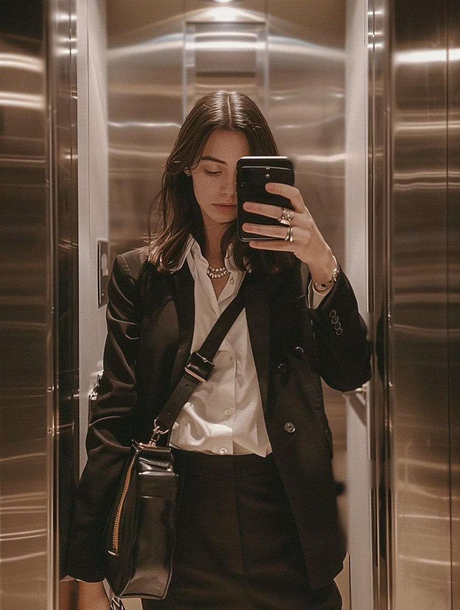 iPhone Mirror Selfie with Old Money Corporate Elegance Vibe 3