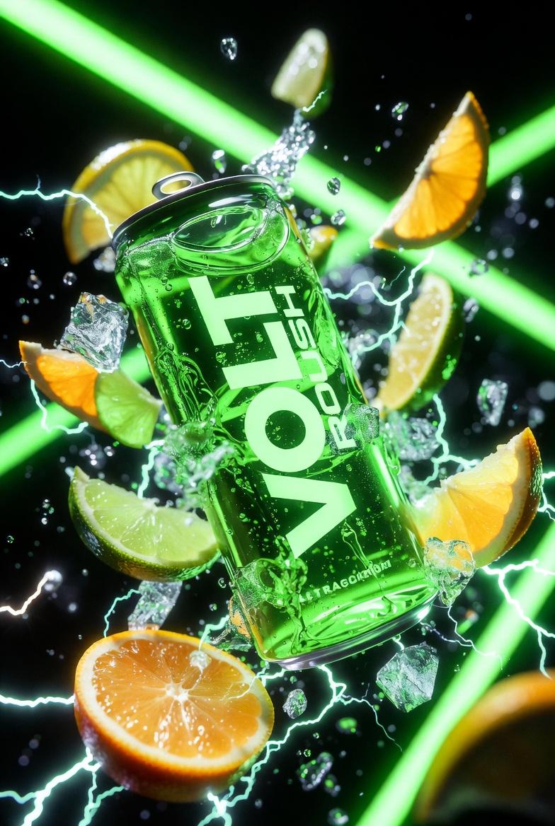 Ultra-Cinematic Product Photography of 'VOLT RUSH' Energy Drink 3