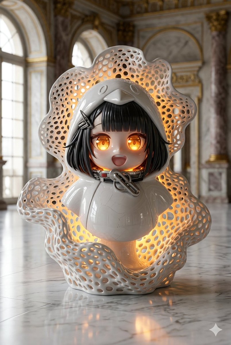 Porcelain Gugu Sculpture with Amber Light