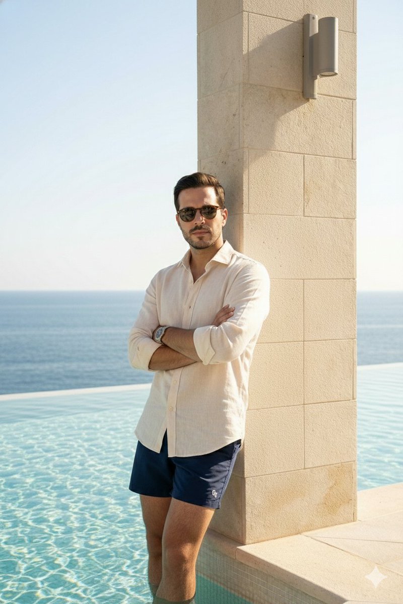 Editorial poolside fashion photoshoot of a man 3