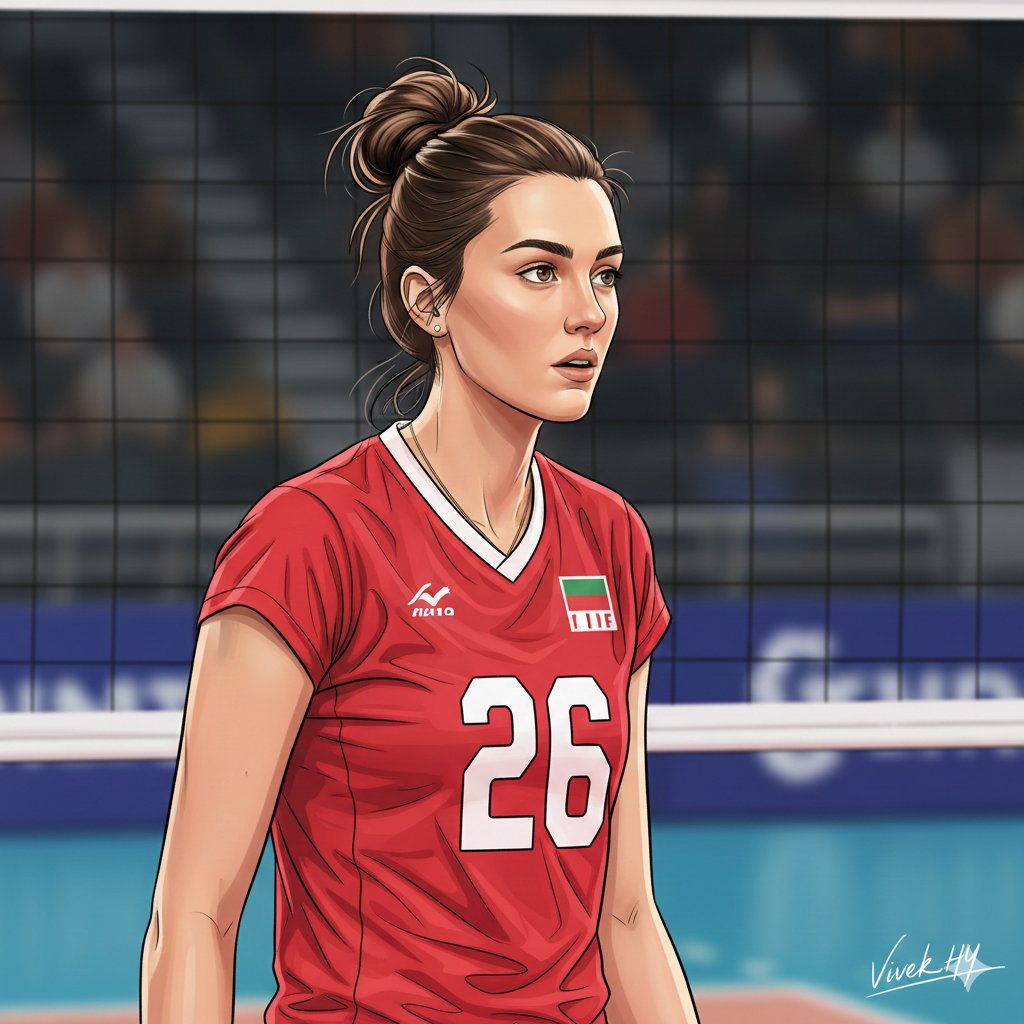 Clean Doodle Portrait of a Female Volleyball Athlete