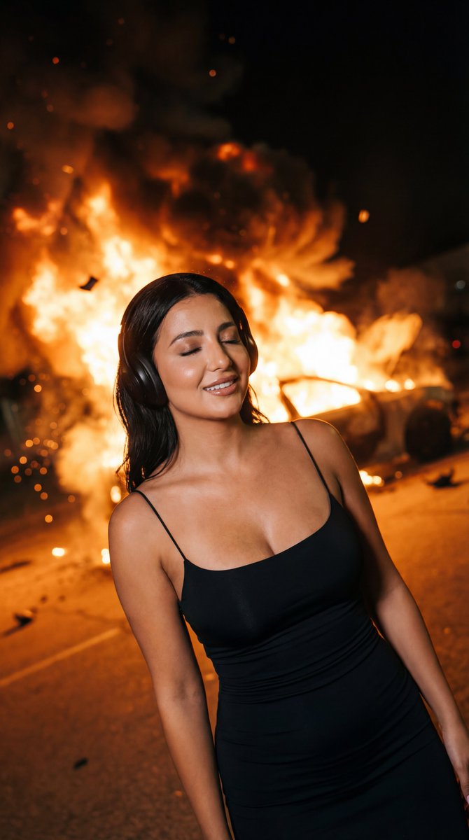 Candid Night Photo with Explosion Background Prompt 2