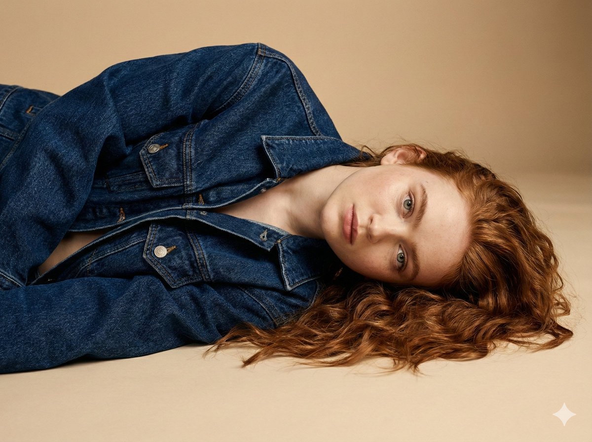 Intimate Denim Editorial Studio Portrait