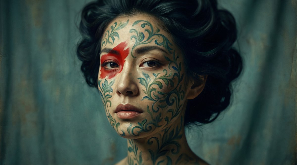 Cinematic Portrait with Botanical Skin Patterns