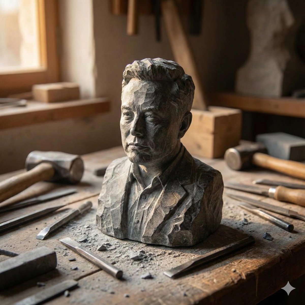 Stone-carved statue on a sculptor's workbench prompt 2