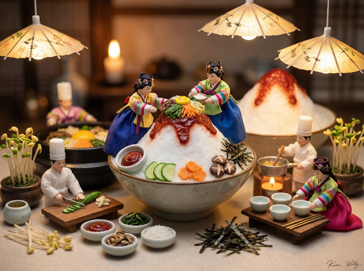 Micro Diorama of Joseon Dynasty Chefs Making Bibimbap