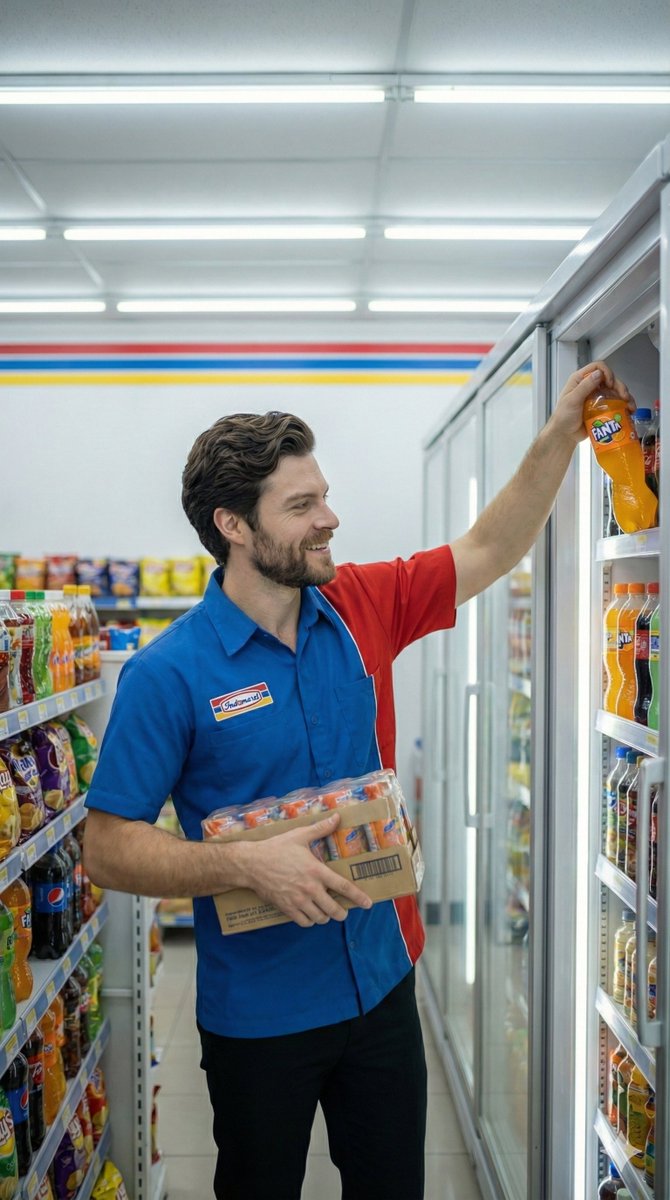 Photorealistic Convenience Store Clerk Cinematic Shot