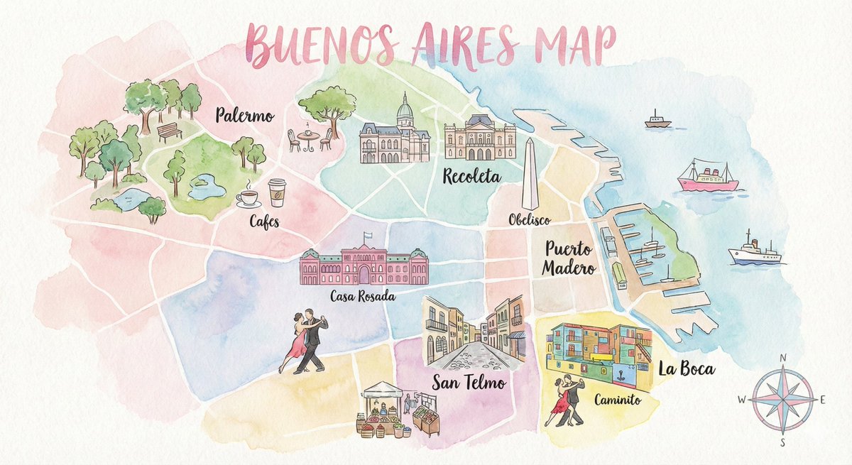 Watercolor Travel Map Illustration Prompt 2