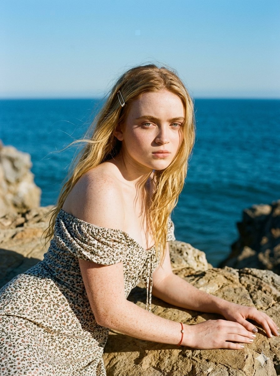 Serene Coastal Cliff Floral Portrait 2