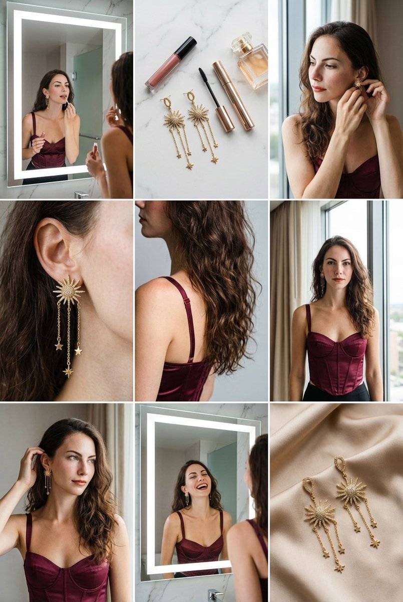 9-Panel Collage of Fashion and Cosmetics