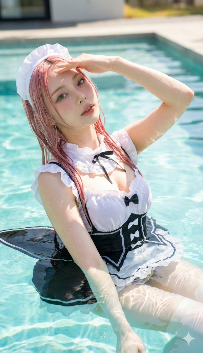 8K Photorealistic Cosplay in Pool with Wet Effects