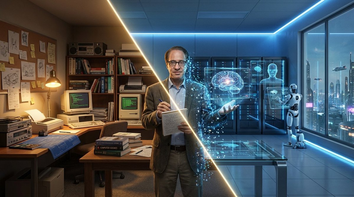 Asimov Visionary Split-Scene Concept Art Prompt 2