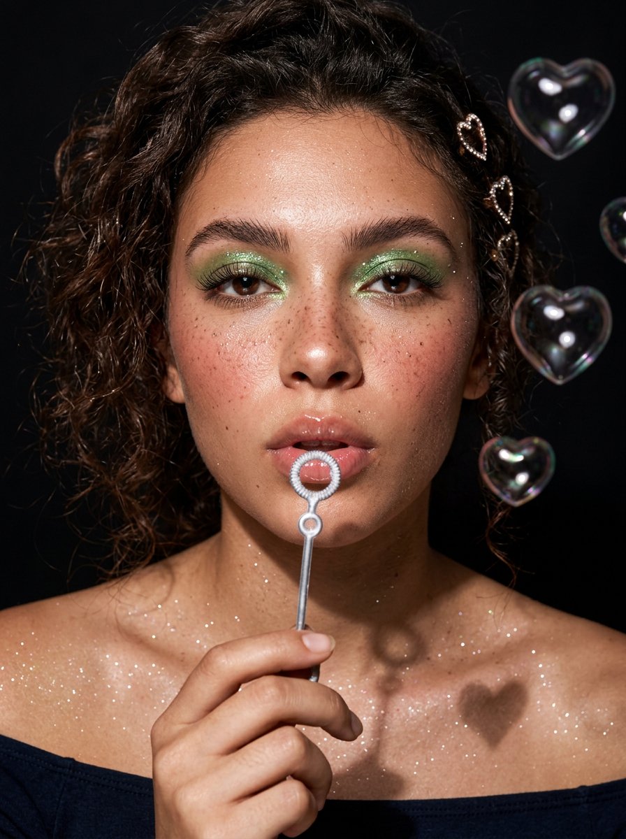 Heart Shaped Bubbles Fashion Portrait