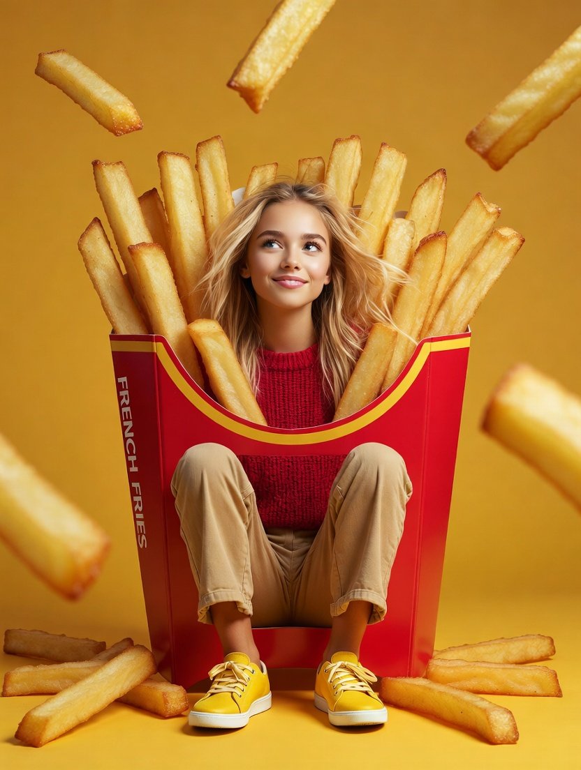 Surreal Commercial Photography of Woman in Giant French Fry Carton 2