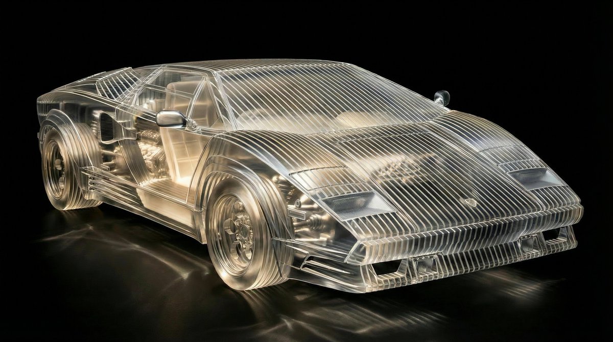 Transparent Layered Glass Supercar Sculpture Prompt 4
