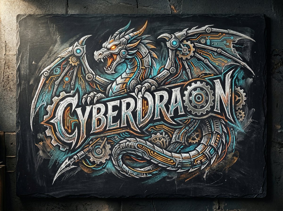 Chalk-Art Fantasy Logo with Mechanical Dragons 4