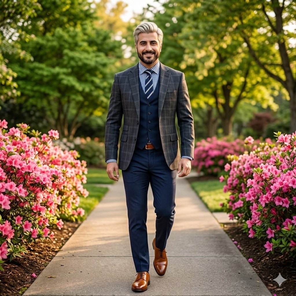 High-End Fashion Portrait of South Asian Man in Garden 3