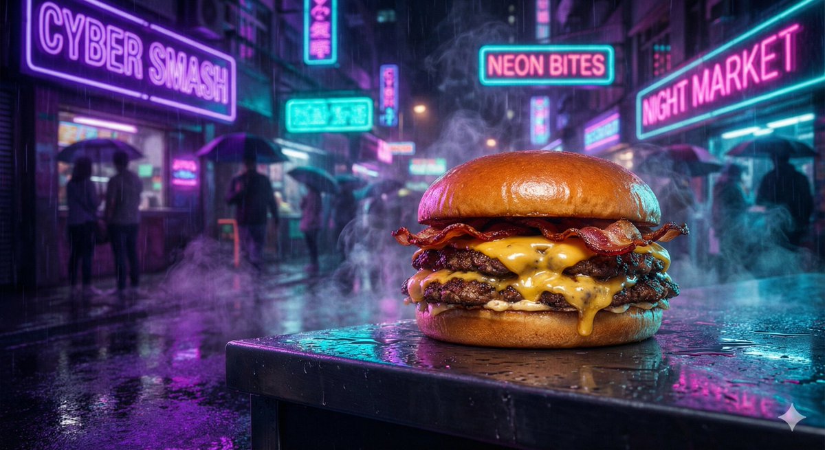 Cyberpunk Neon Street Food Advertisement Prompt 4