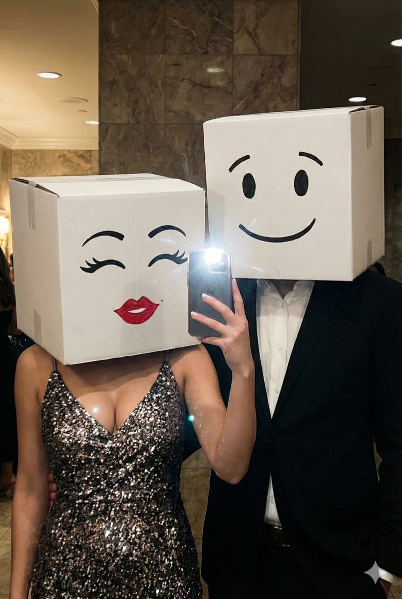Box-Headed Couple Mirror Selfie Prompt