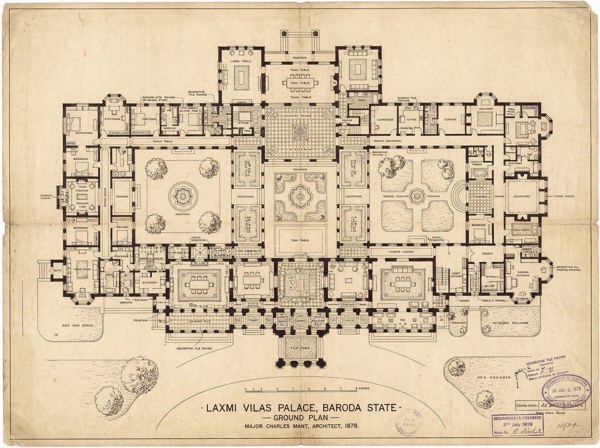 Generate detailed construction plan of Laxmi Vilas Palace from image