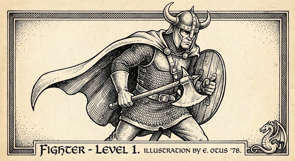 Vintage Black and White RPG Rulebook Illustration