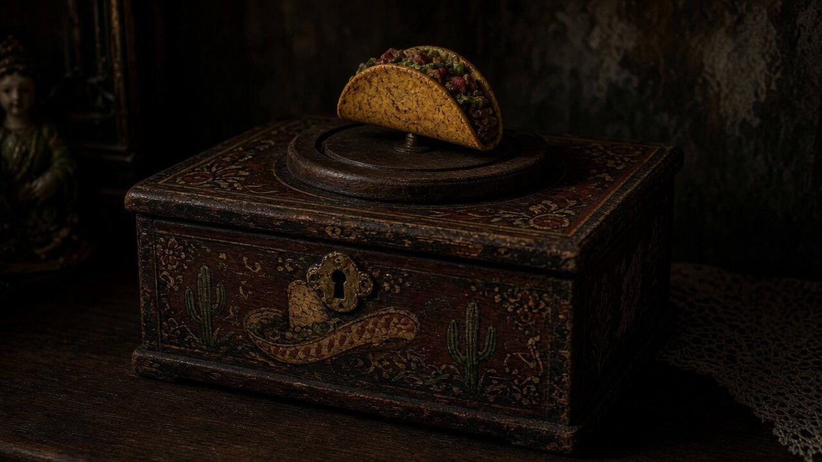 Grok Imagine Prompt: Creepy Taco Music Box
