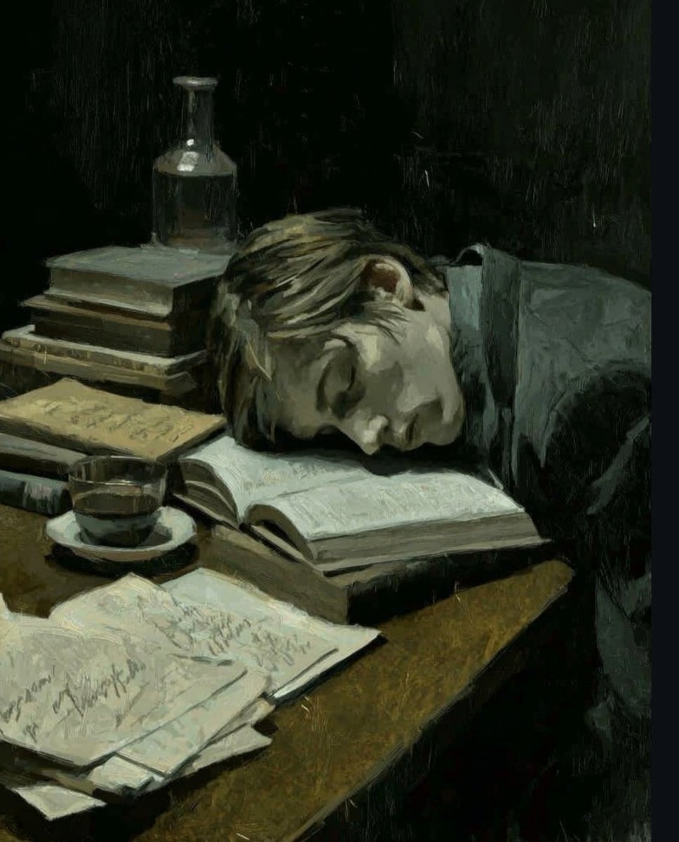 Dark Academia Oil Painting of Sleeping Man