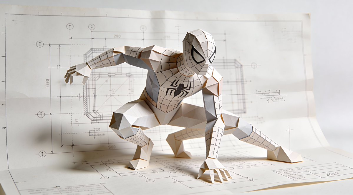 Natural Language Prompt for Spider-Man Folded-Paper Blueprint