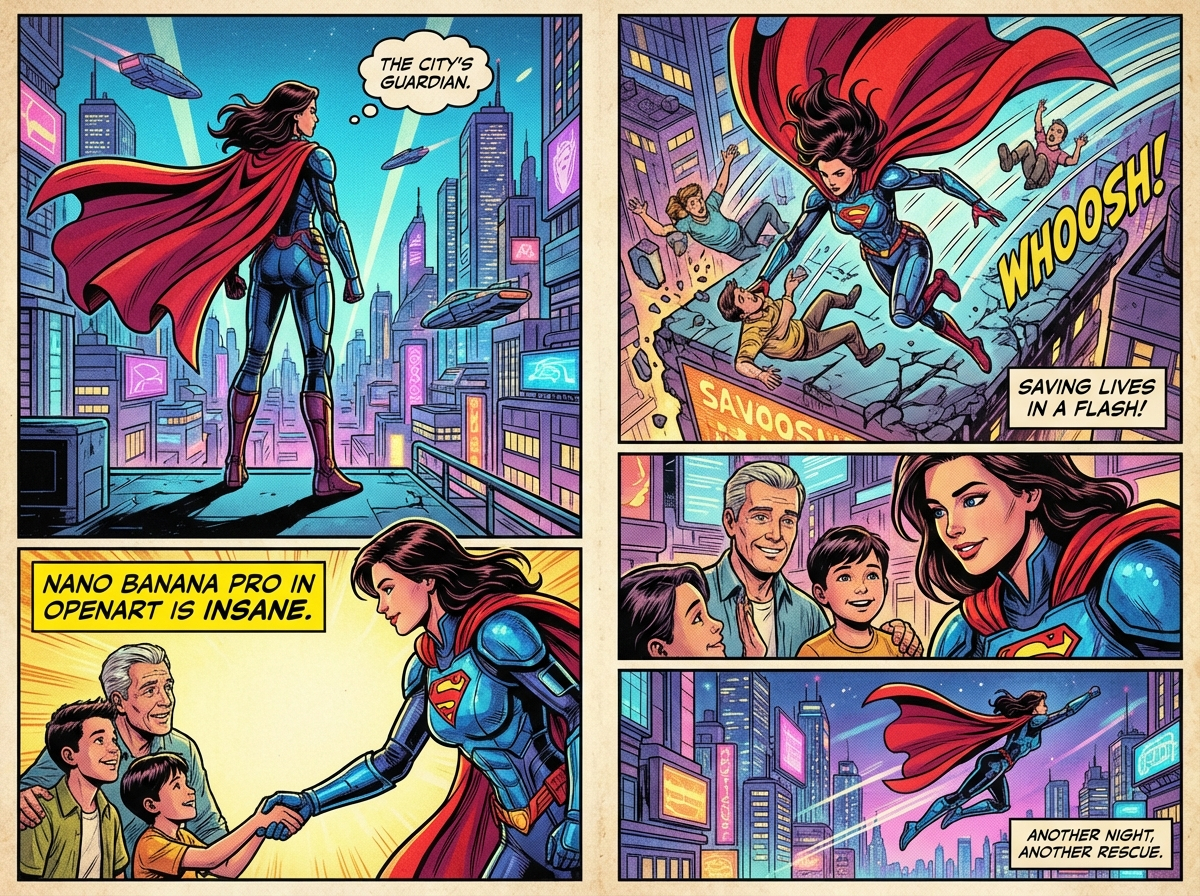 Marvel-style comic storyboard of a heroine 2