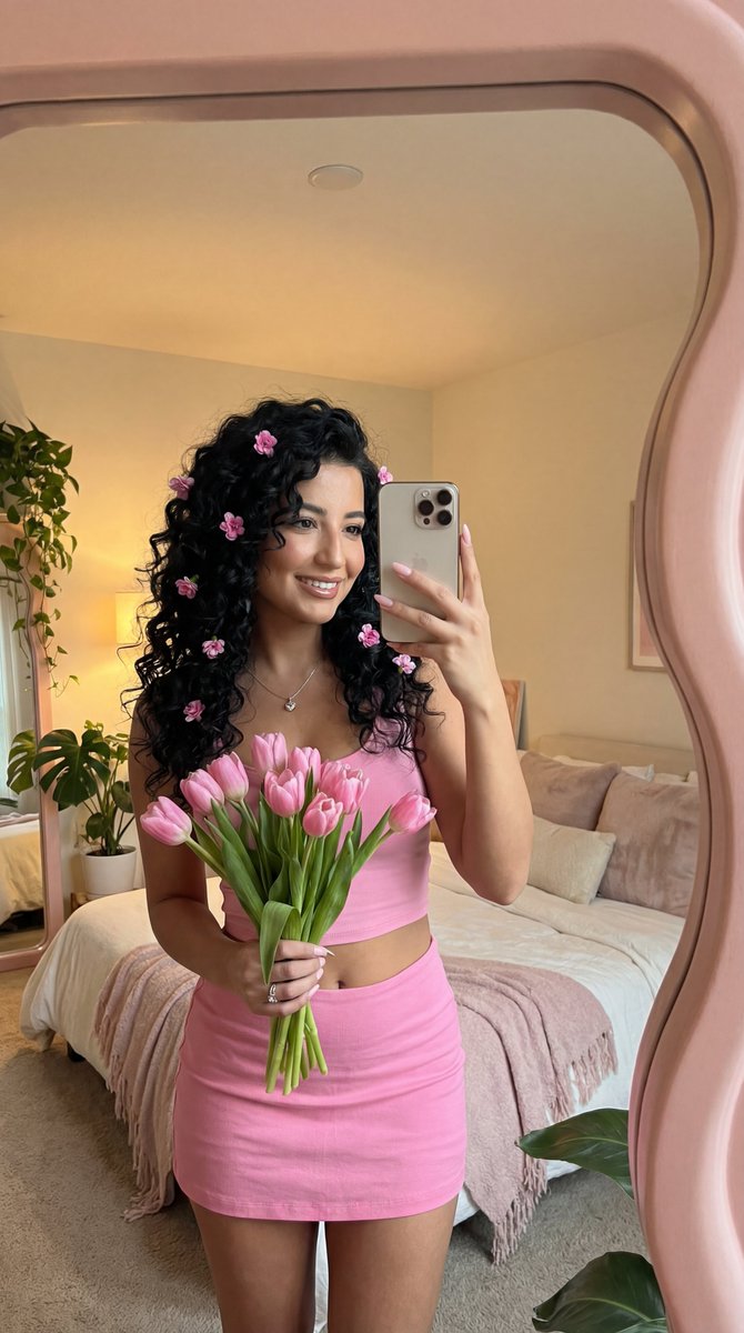 Coquette Mirror Selfie with Pink Flowers and Identity Lock 2