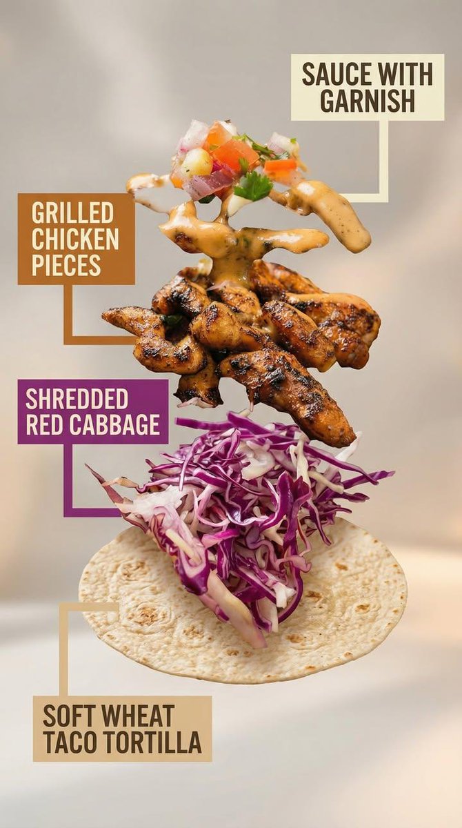 Exploded View Taco Visualization and Commercial Food Photography Prompt