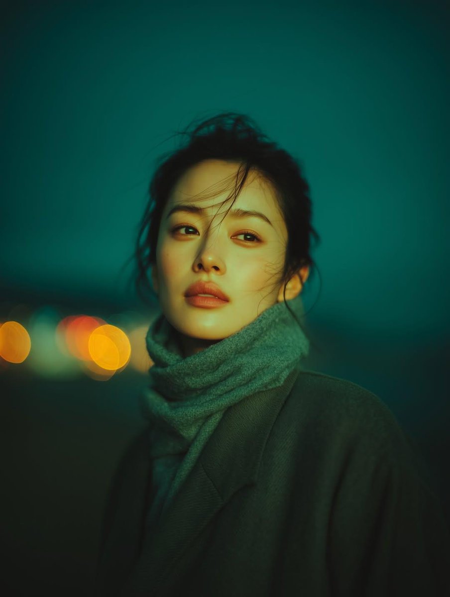 Cinematic Night Portrait with Teal-Green Grading