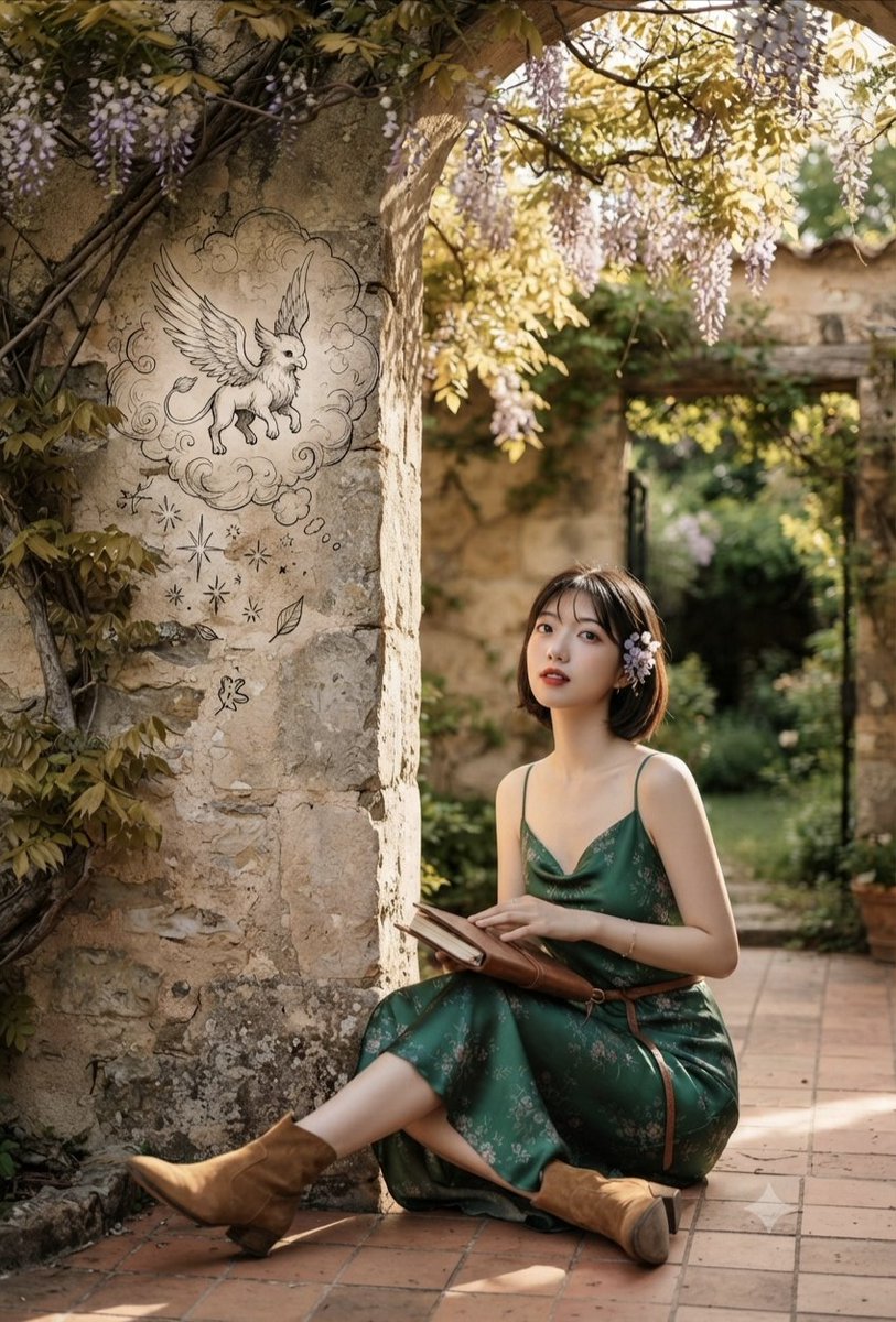 Emerald Dress Wisteria Courtyard Portrait 2