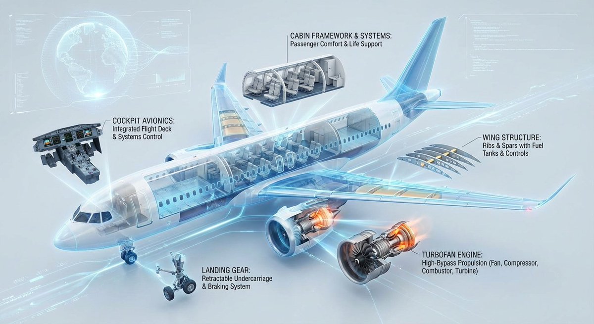 Cutaway infographic of a modern jet airliner