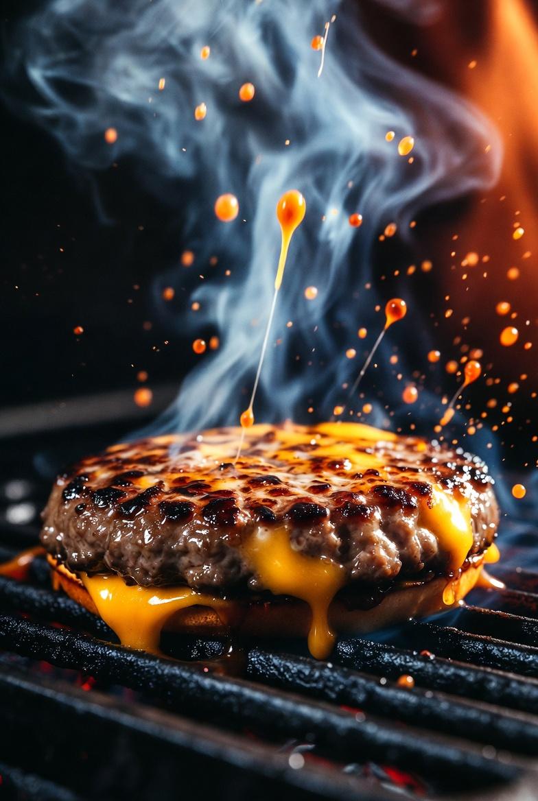 Cinematic Macro Shot of Sizzling Cheeseburger 2
