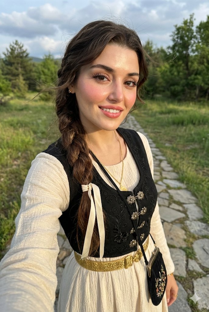 Full-Body Selfie Portrait with Traditional Clothing and Face Lock