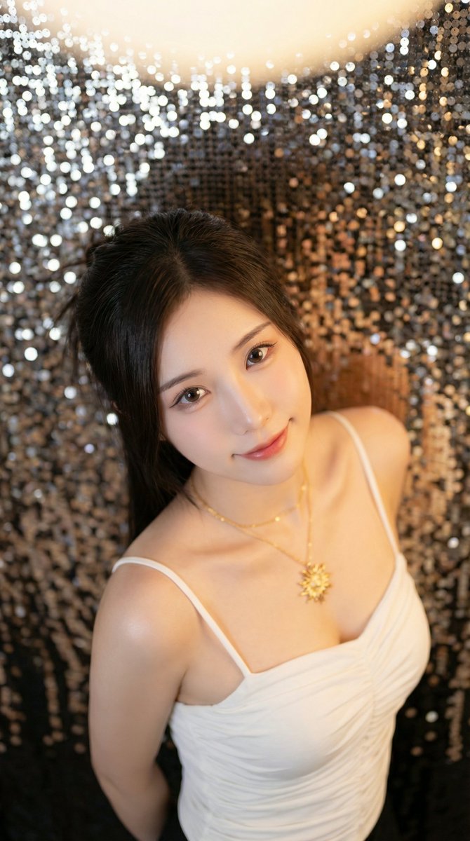 High-Angle Close-up Portrait with Mosaic Background 3