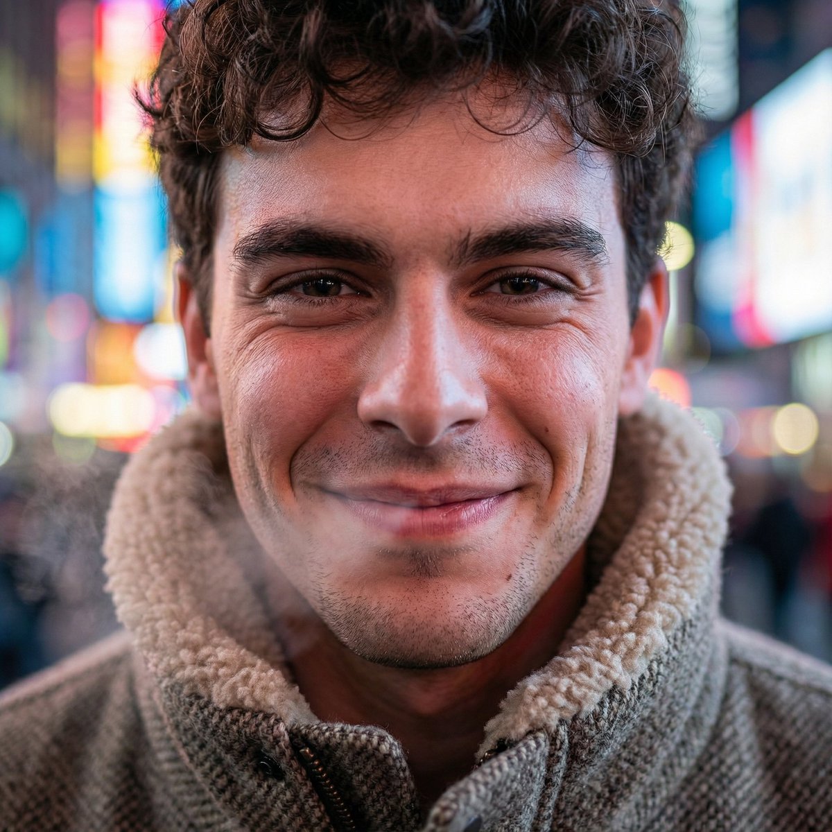 Hyper-Realistic Neon Times Square Portrait
