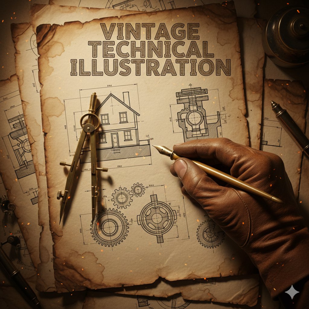 Vintage Technical Illustration Macro Shot