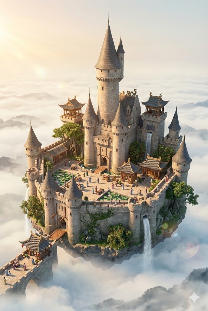 Floating Sky Castle Digital Art Poster Prompt 3
