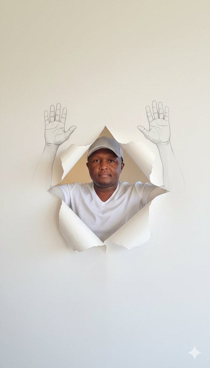 Surreal Portrait with Sketch Hands Emerging from Wallpaper