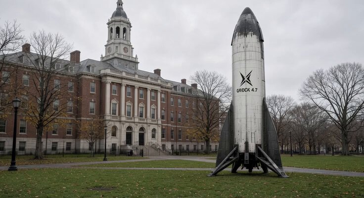 Grok Imagine Video Prompt: Raptor Booster Landing on Harvard