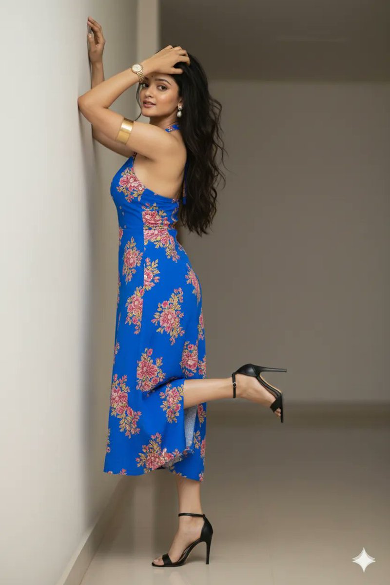 High-Fashion Editorial Portrait of Woman in Floral Halter Dress 4