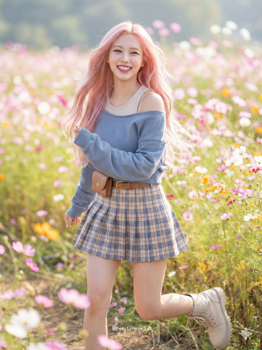 Dynamic K-Pop Idol Running in a Flower Field 2