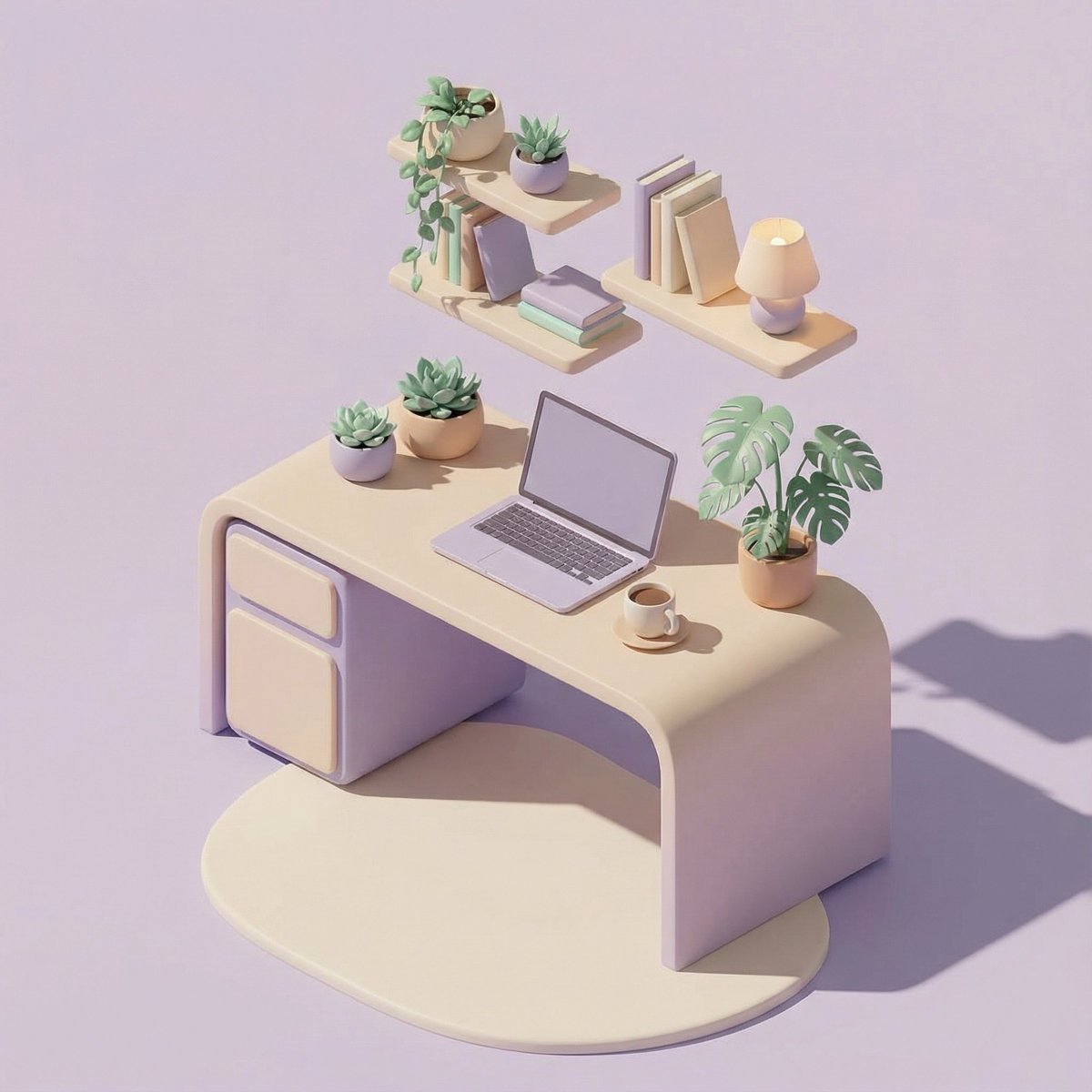 3D Isometric Floating Home Office Illustration 4