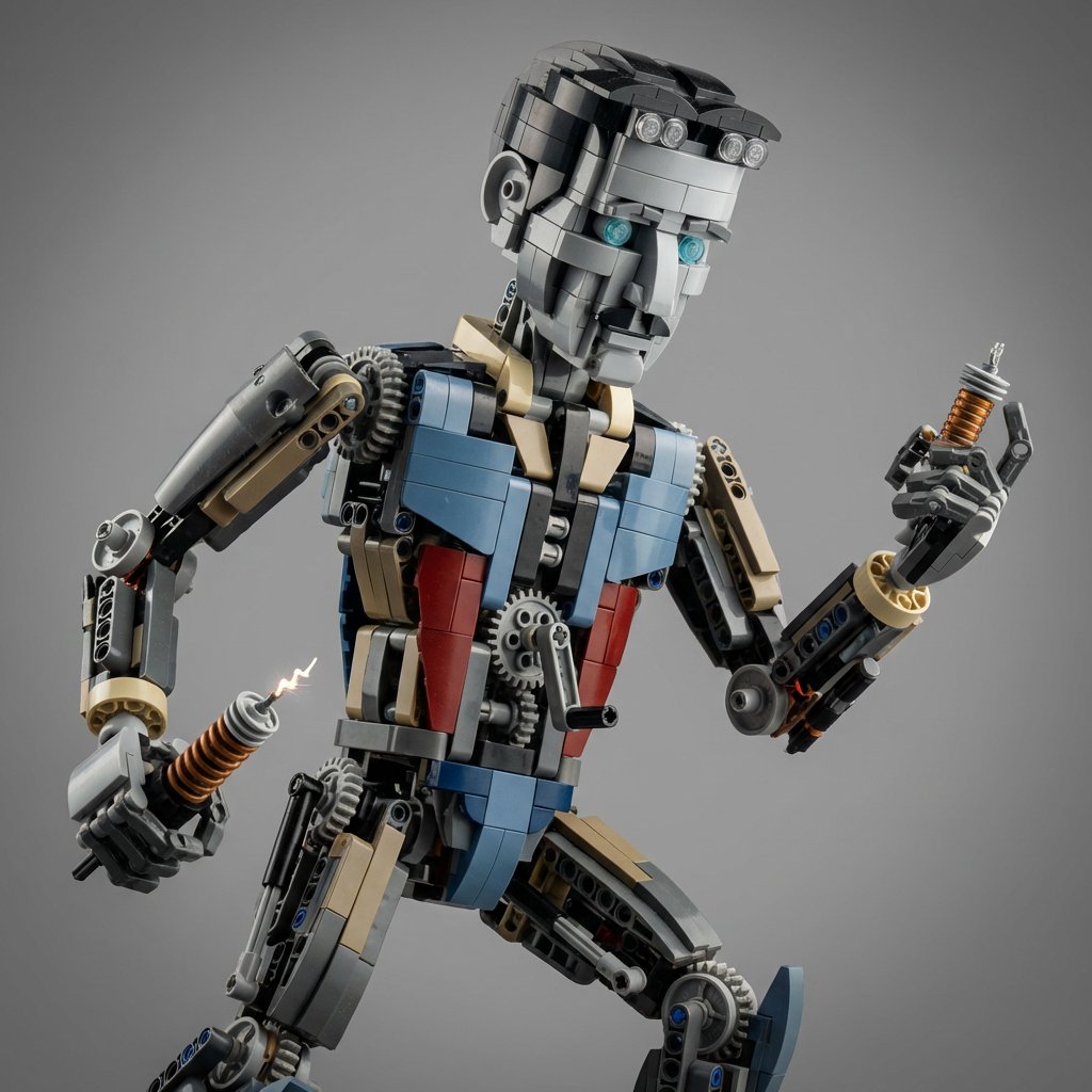 Hyper-Real Macro Studio Shot of a LEGO Technic Kitbash