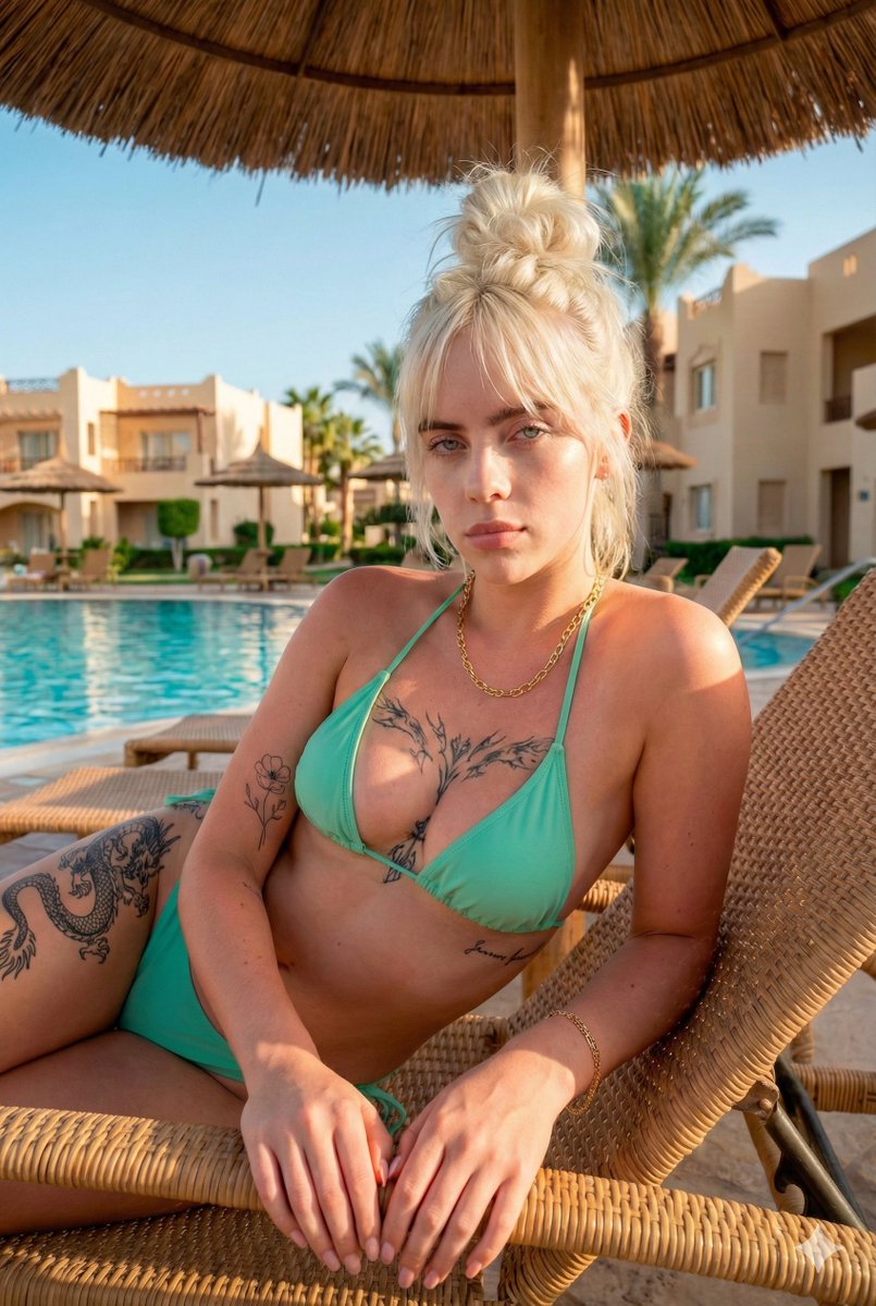 Poolside paradise portrait with golden hour influence