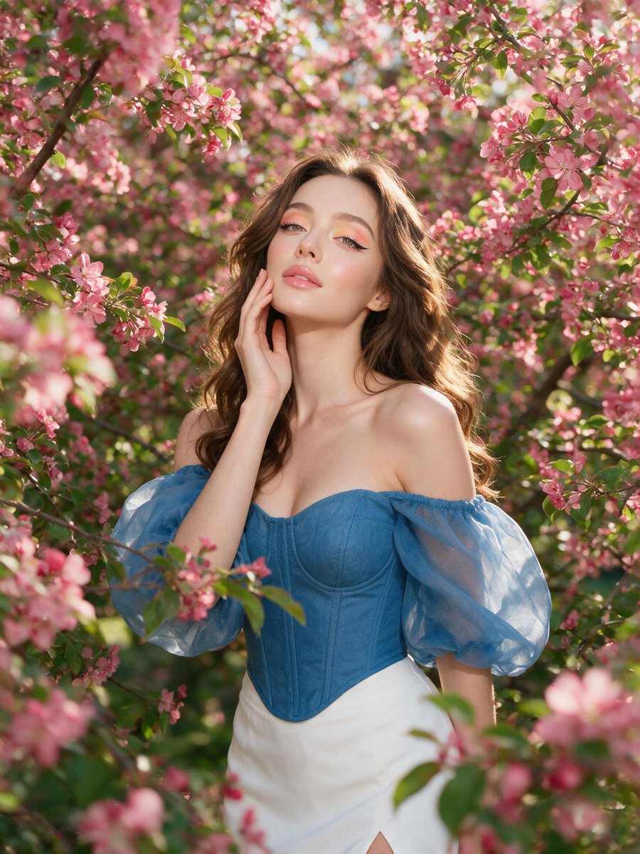 Woman among Pink Flowers